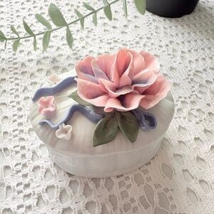 Handmade Floral Trinket Box Pink Flower Vintage Style Jewelry Box Cottagecore